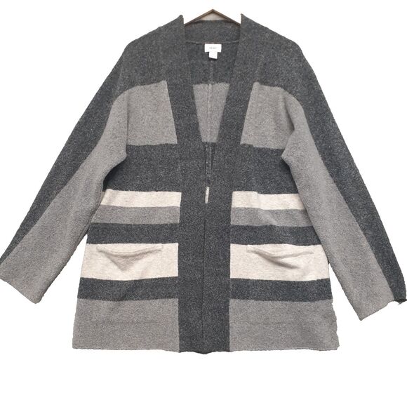 Old Navy Gray Charcoal Striped Open Front Cardigan Sweater Size L - Picture 1 of 7